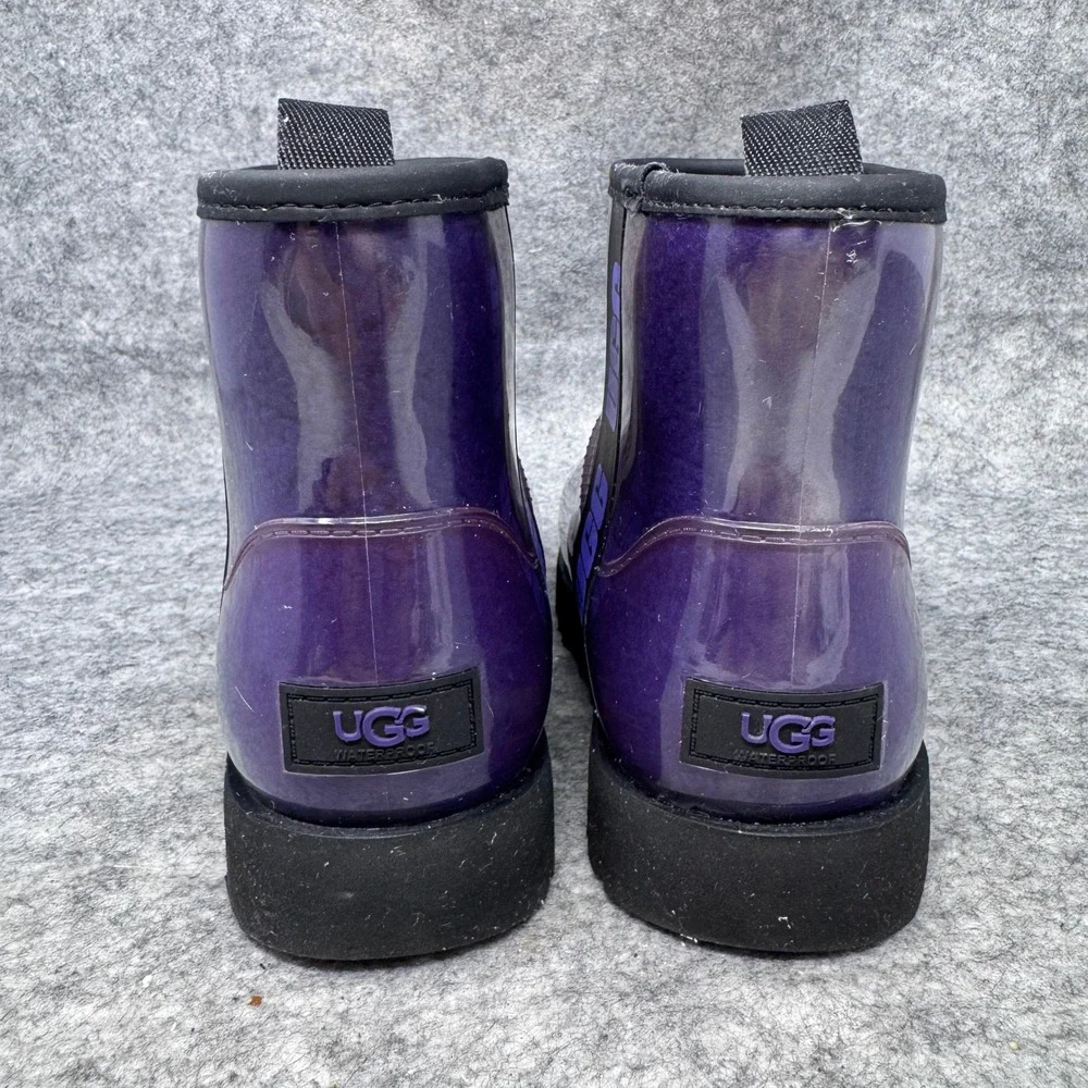UGG Classic Clear Mini Boots Womens Sz 6 Waterproof Shearling Purple Glossy